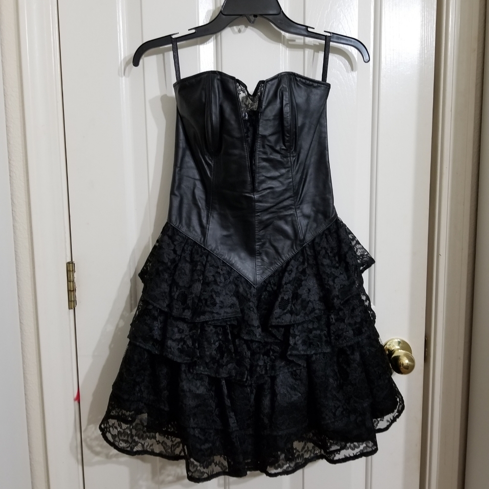 Vintage leather and lace dress - Picture 1 of 7